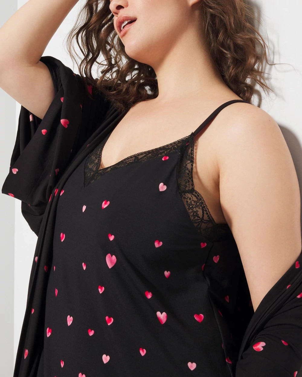 FLOATING HEARTS BDR BLK R - Lace Trim Chemise | Soma