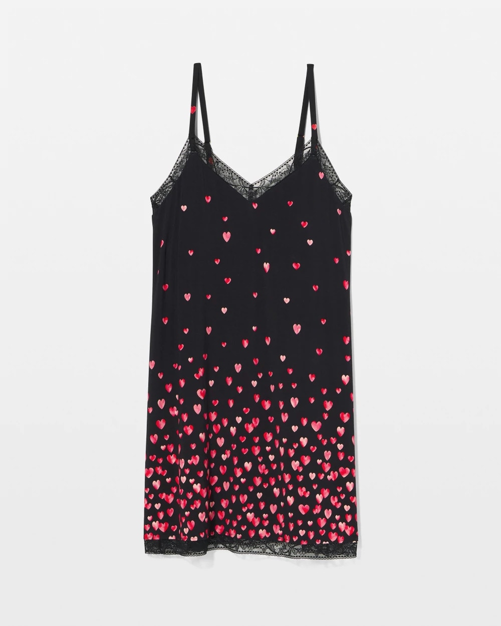 FLOATING HEARTS BDR BLK R - Lace Trim Chemise | Soma