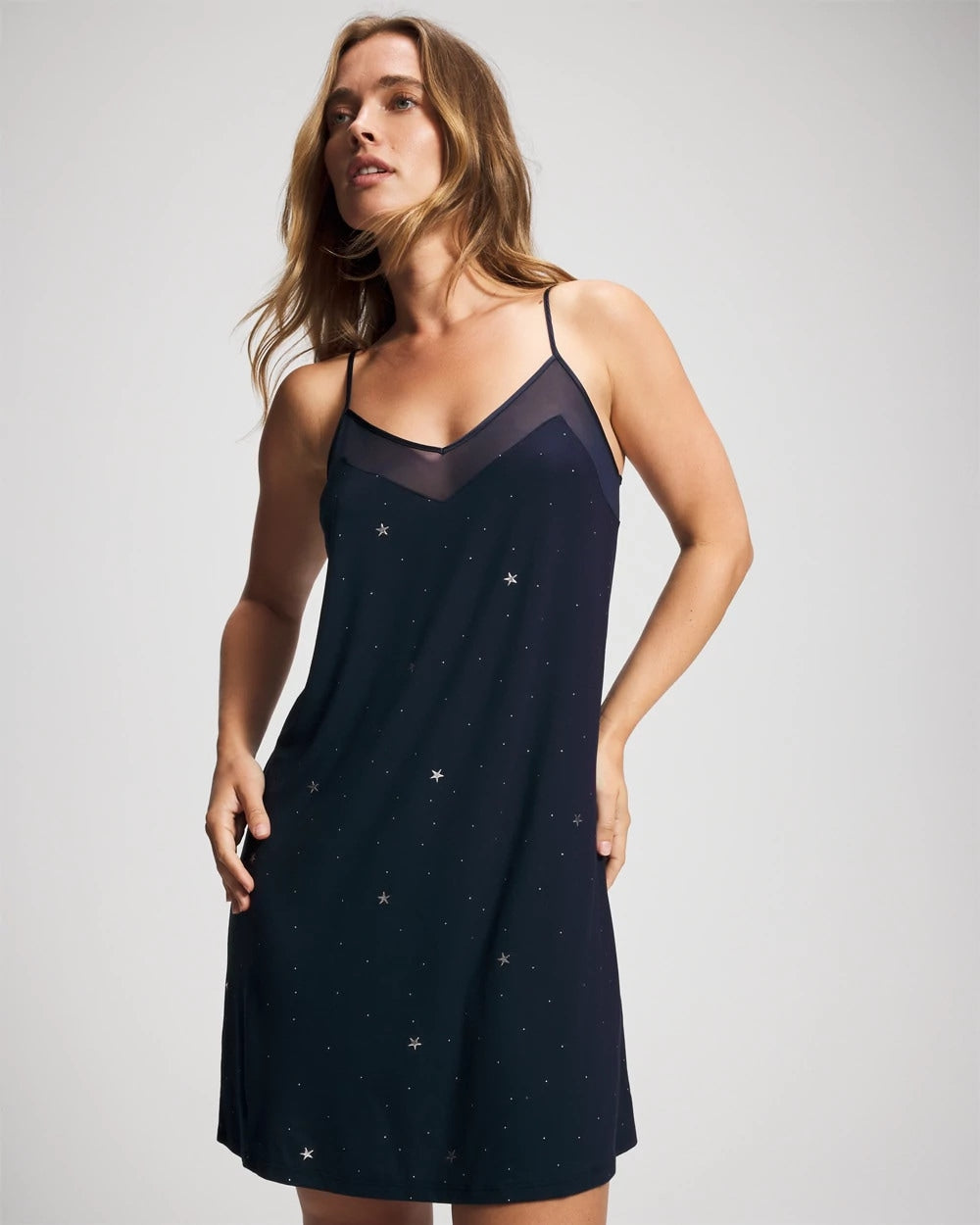 SILVER DEW DROP/NAVY - Mesh Trim Chemise | Soma