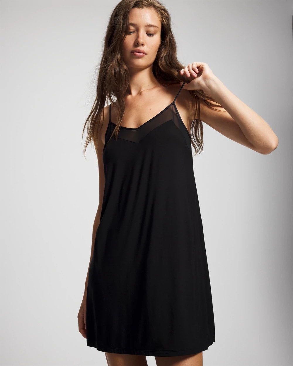 BLACK - Mesh Trim Chemise | Soma