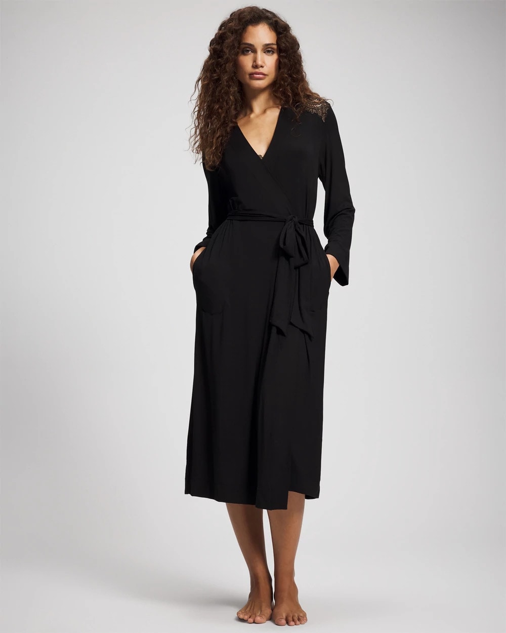 BLACK - Long Robe with Lace | Soma