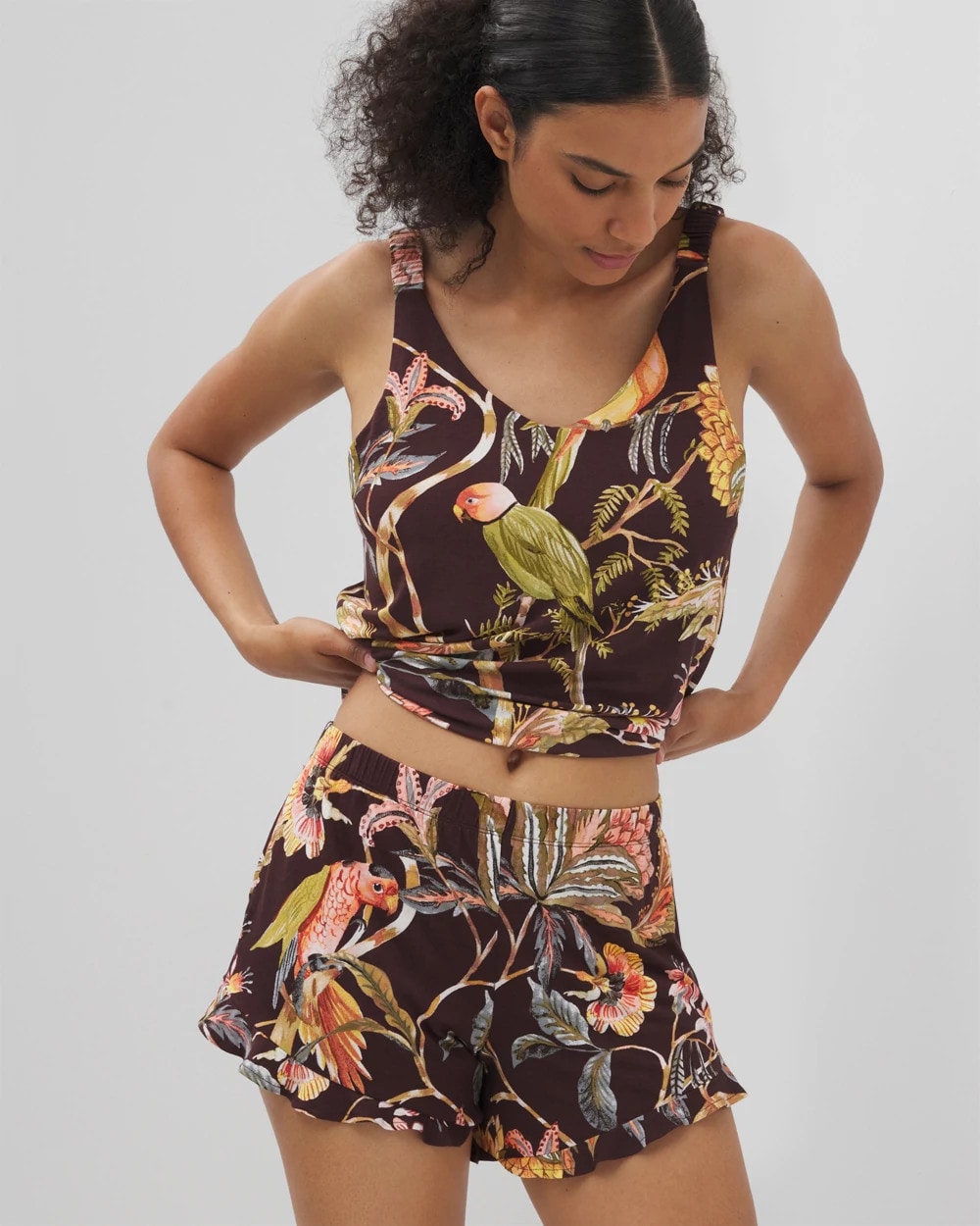 PARROT-DISO PLUME G PLUM - Ruffle Pajama Shorts | Soma