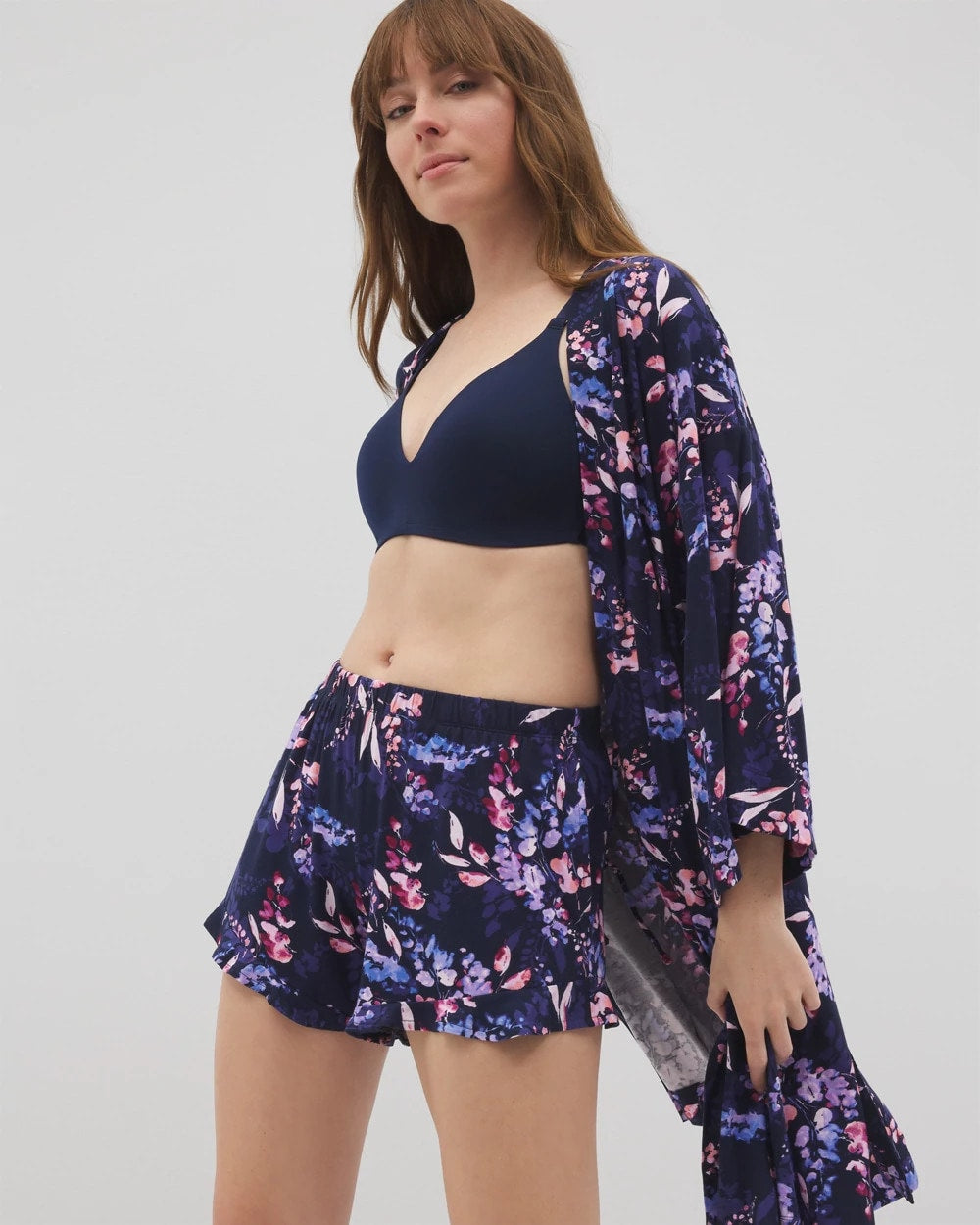 BLOOM BRIGHTLY NAVY - Ruffle Pajama Shorts | Soma