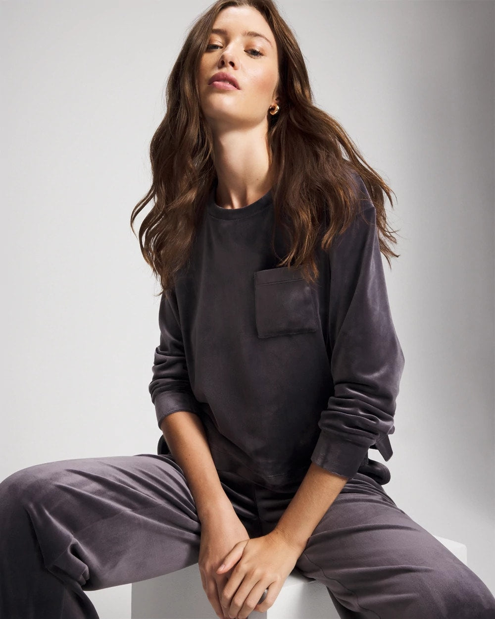 GRAY INK - Velour Crewneck Sweatshirt | Soma