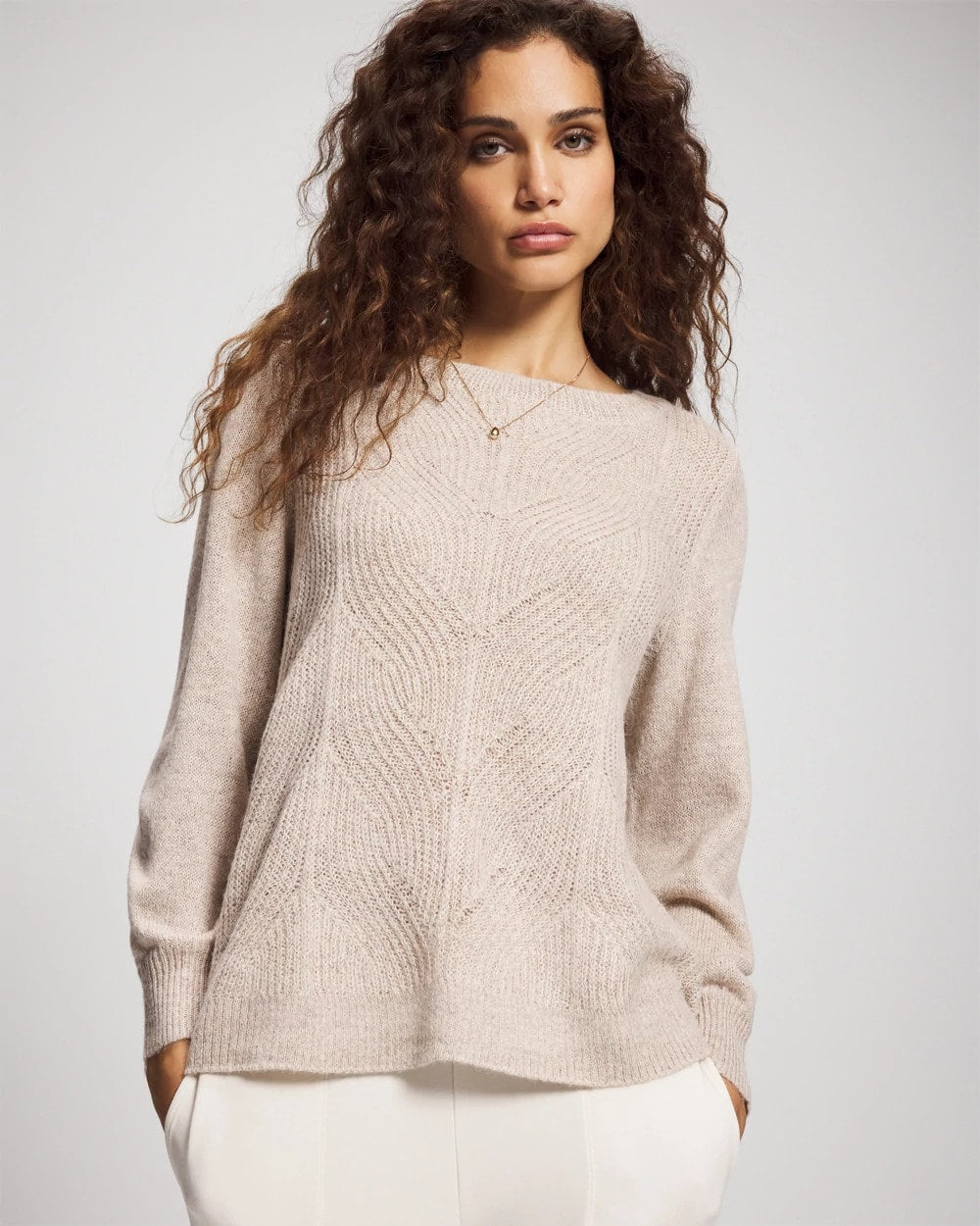 HEATHER SHELL - Shimmer Cable Knit Sweater | Soma