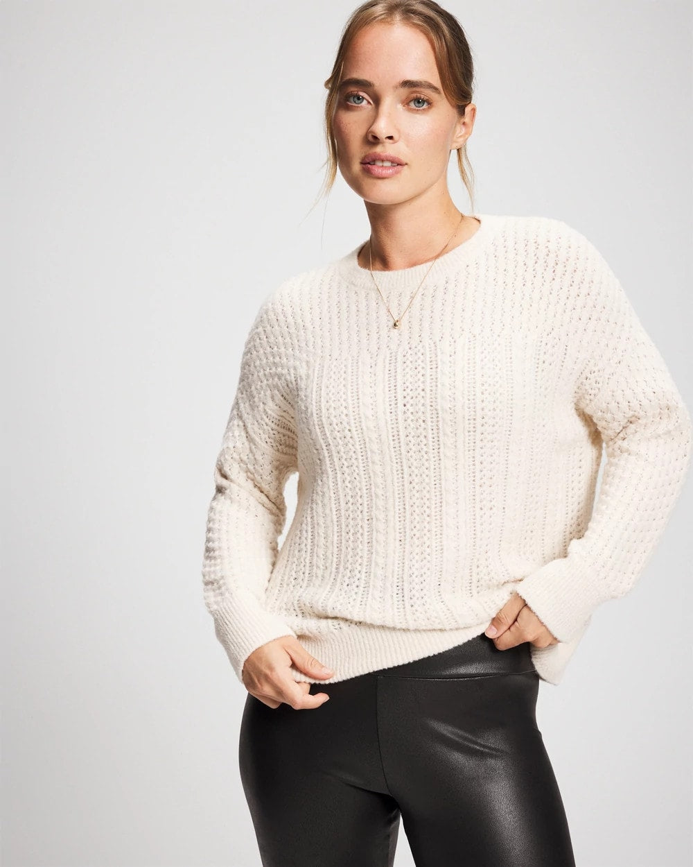 PARCHMENT - Mix Stitch Crew Neck Sweater | Soma