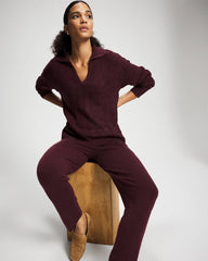 MERLOT - Premier Knit Cable Knit Collared Sweater | Soma