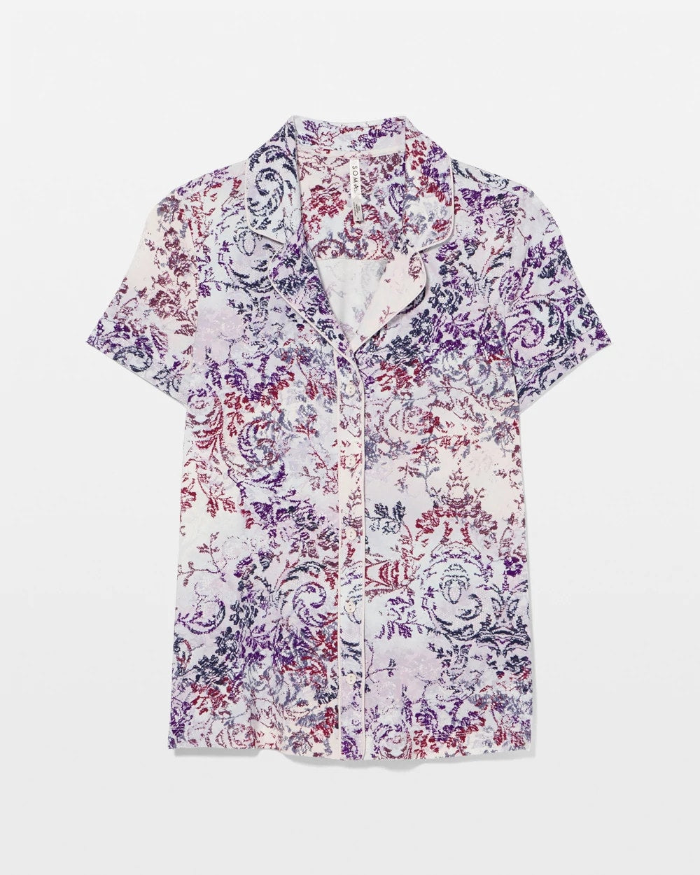 LACE HARMONY LILAC - Piped Short Sleeve Notch Collar Pajama Top | Soma