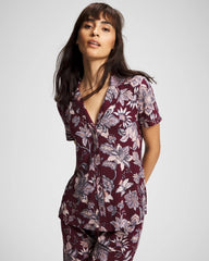 PAISLEY SPLENDOR PLUM - Piped Short Sleeve Notch Collar Pajama Top | Soma