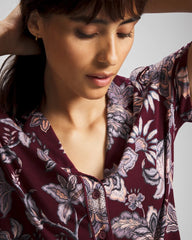 PAISLEY SPLENDOR PLUM - Piped Short Sleeve Notch Collar Pajama Top | Soma
