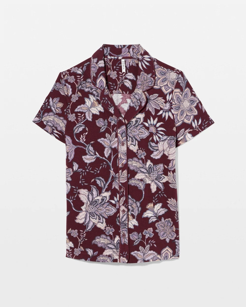 PAISLEY SPLENDOR PLUM - Piped Short Sleeve Notch Collar Pajama Top | Soma