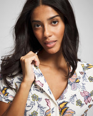 PAISLEY SPLENDOR CHAMP - Piped Short Sleeve Notch Collar Pajama Top | Soma