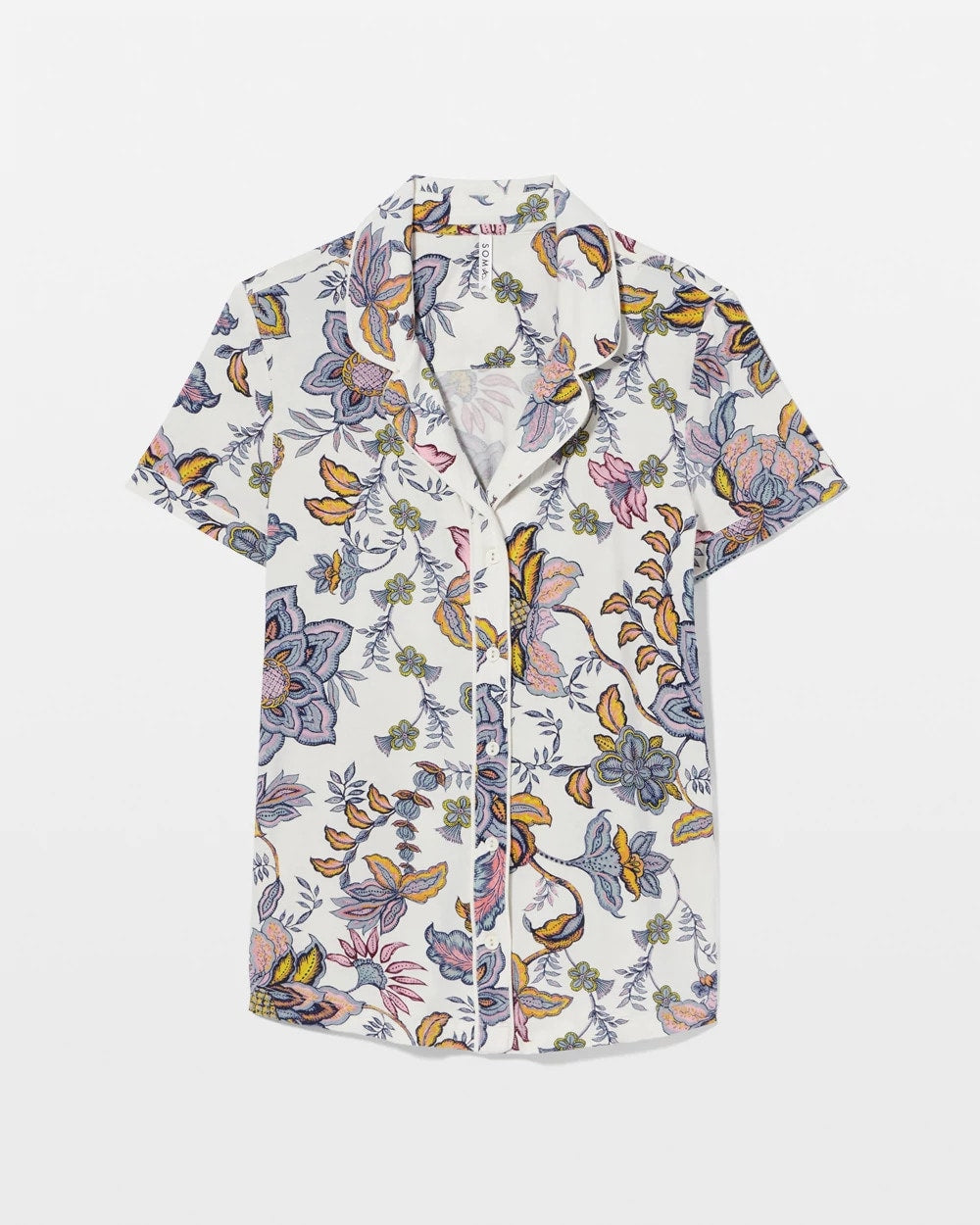 PAISLEY SPLENDOR CHAMP - Piped Short Sleeve Notch Collar Pajama Top | Soma