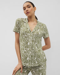 PALMTASTIC VETIVER/CHAMP - Piped Short Sleeve Notch Collar Pajama Top | Soma