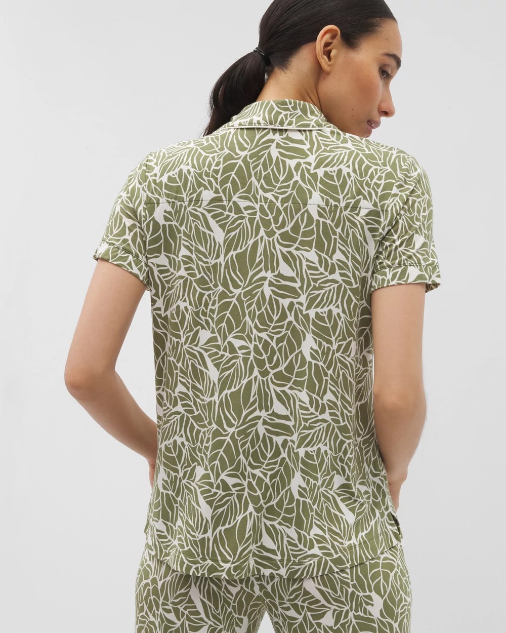 PALMTASTIC VETIVER/CHAMP - Piped Short Sleeve Notch Collar Pajama Top | Soma