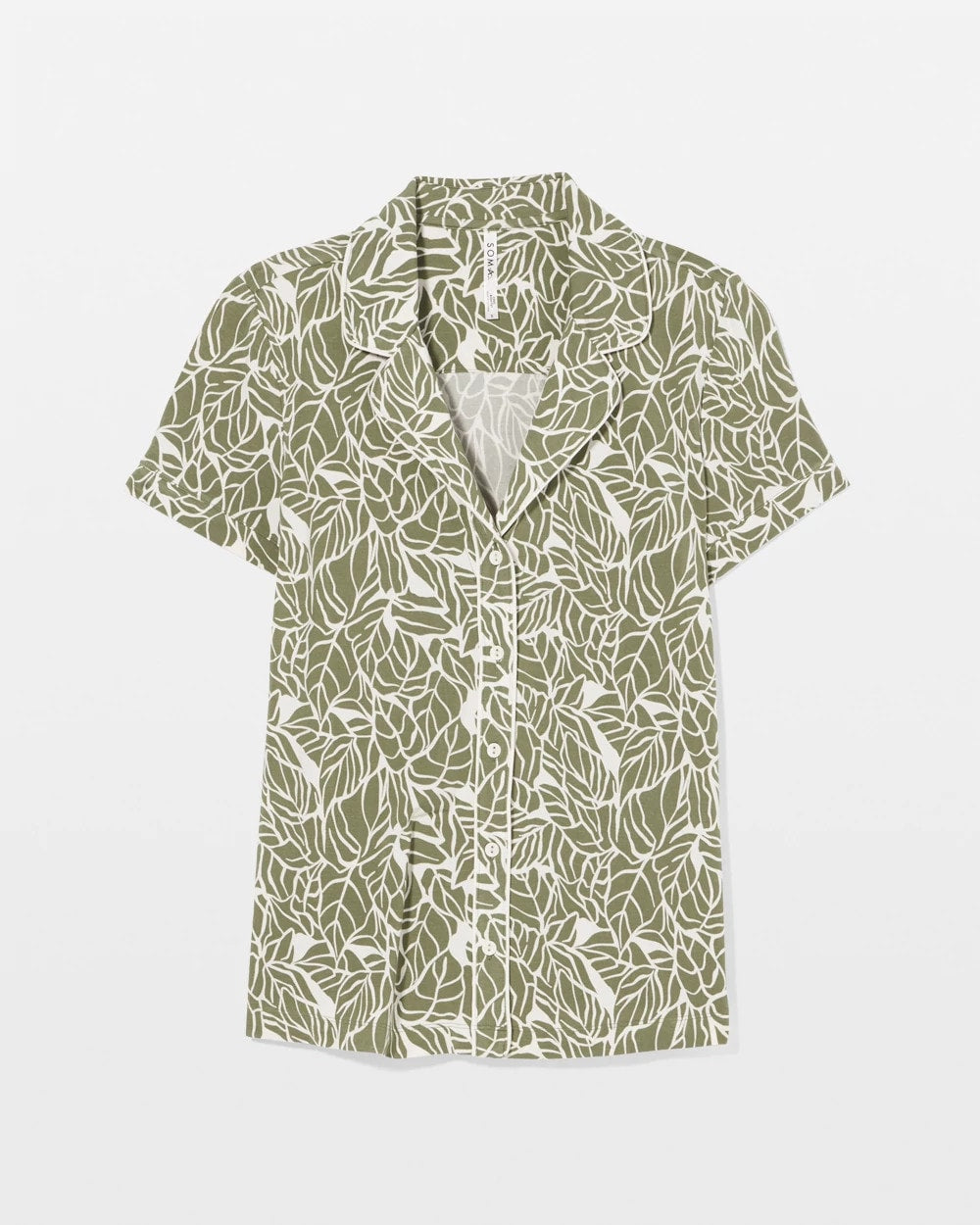PALMTASTIC VETIVER/CHAMP - Piped Short Sleeve Notch Collar Pajama Top | Soma