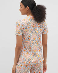 VINE PAISLEY CHAMPAGNE M - Piped Short Sleeve Notch Collar Pajama Top | Soma