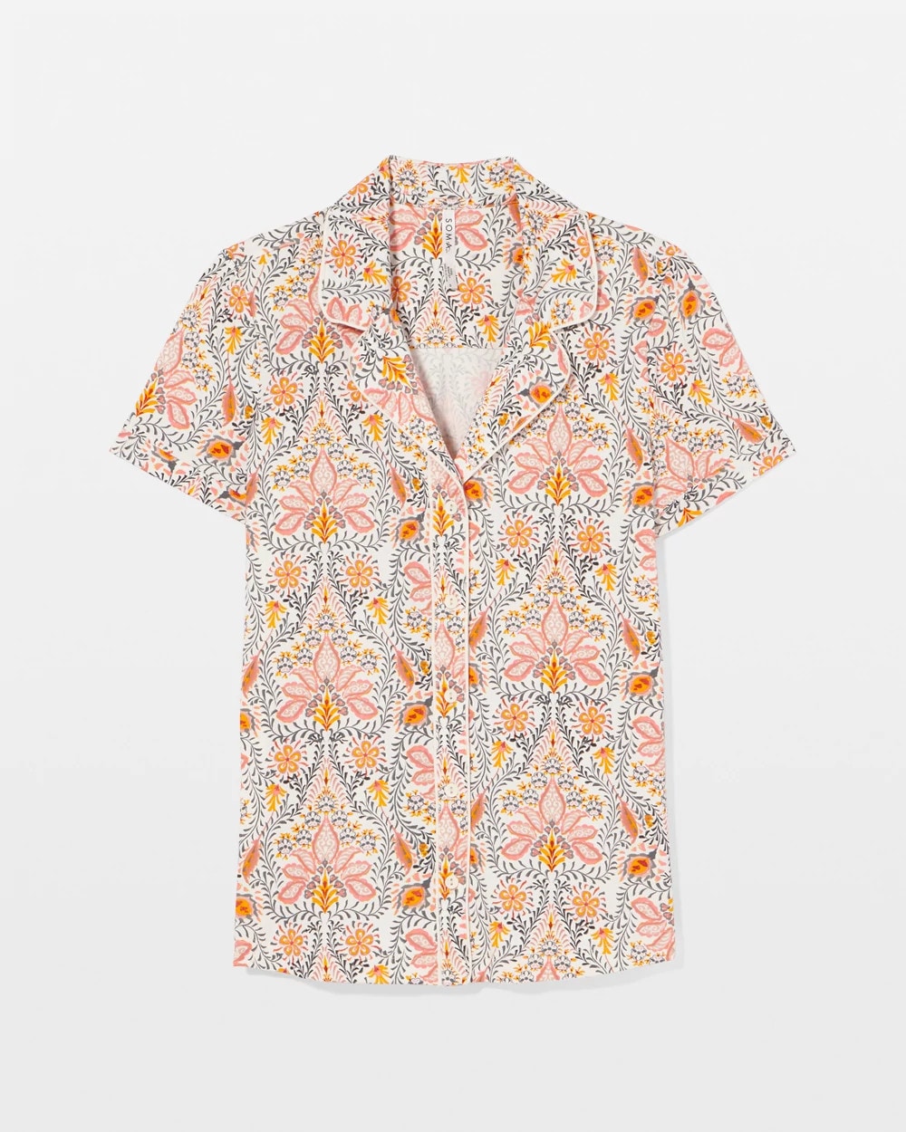 VINE PAISLEY CHAMPAGNE M - Piped Short Sleeve Notch Collar Pajama Top | Soma