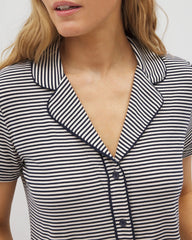 NIGHTCAP STRIPE NAVY - Piped Short Sleeve Notch Collar Pajama Top | Soma
