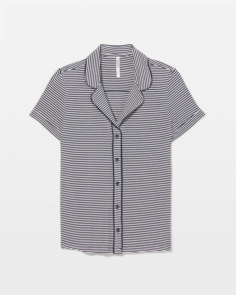 NIGHTCAP STRIPE NAVY - Piped Short Sleeve Notch Collar Pajama Top | Soma