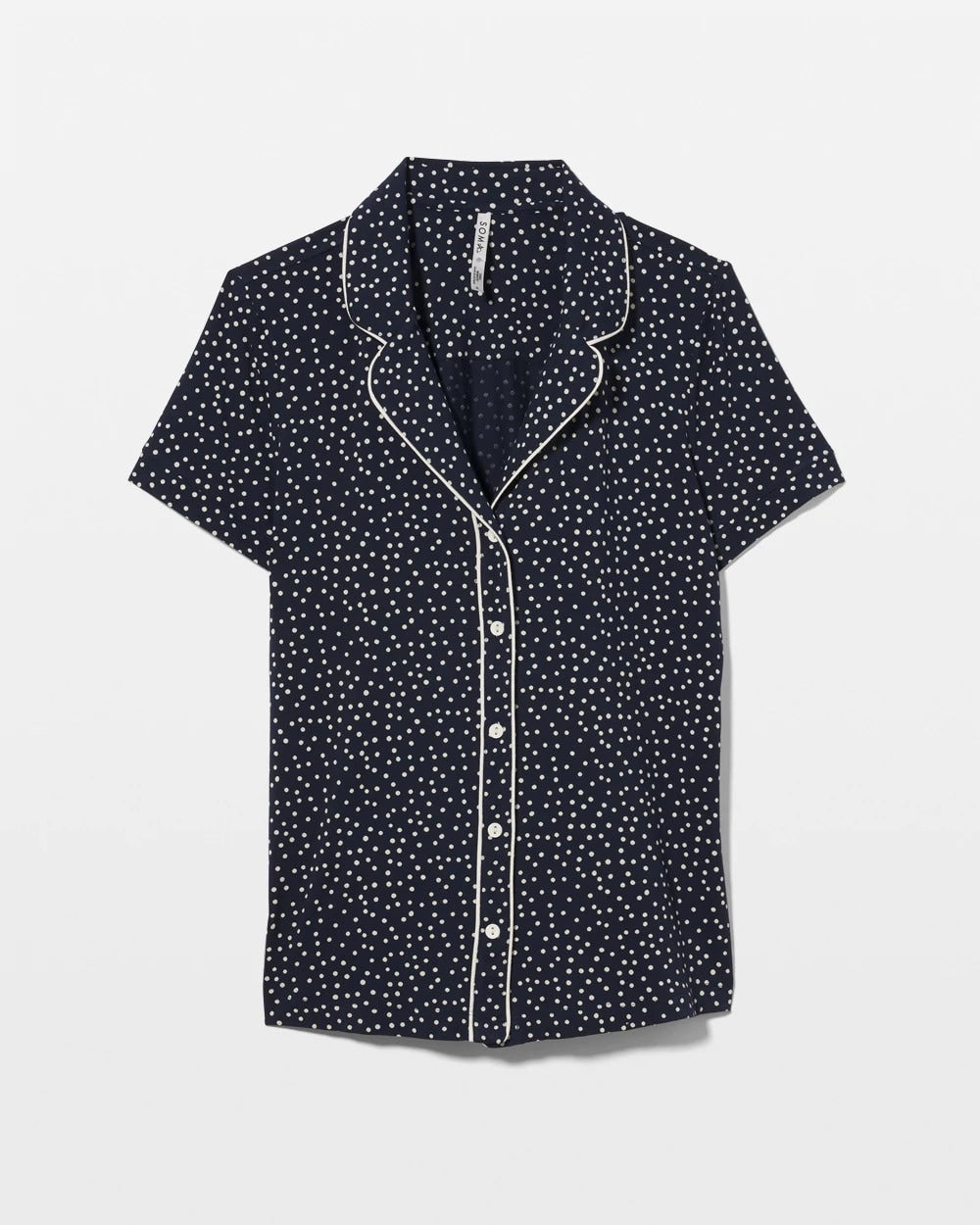 DOT OBSESSED NAVY - Piped Short Sleeve Notch Collar Pajama Top | Soma