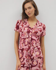 KASHMIR PAISLEY KISS - Piped Short Sleeve Notch Collar Pajama Top | Soma