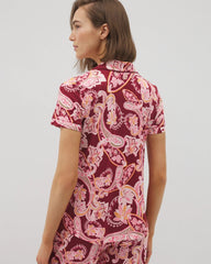 KASHMIR PAISLEY KISS - Piped Short Sleeve Notch Collar Pajama Top | Soma