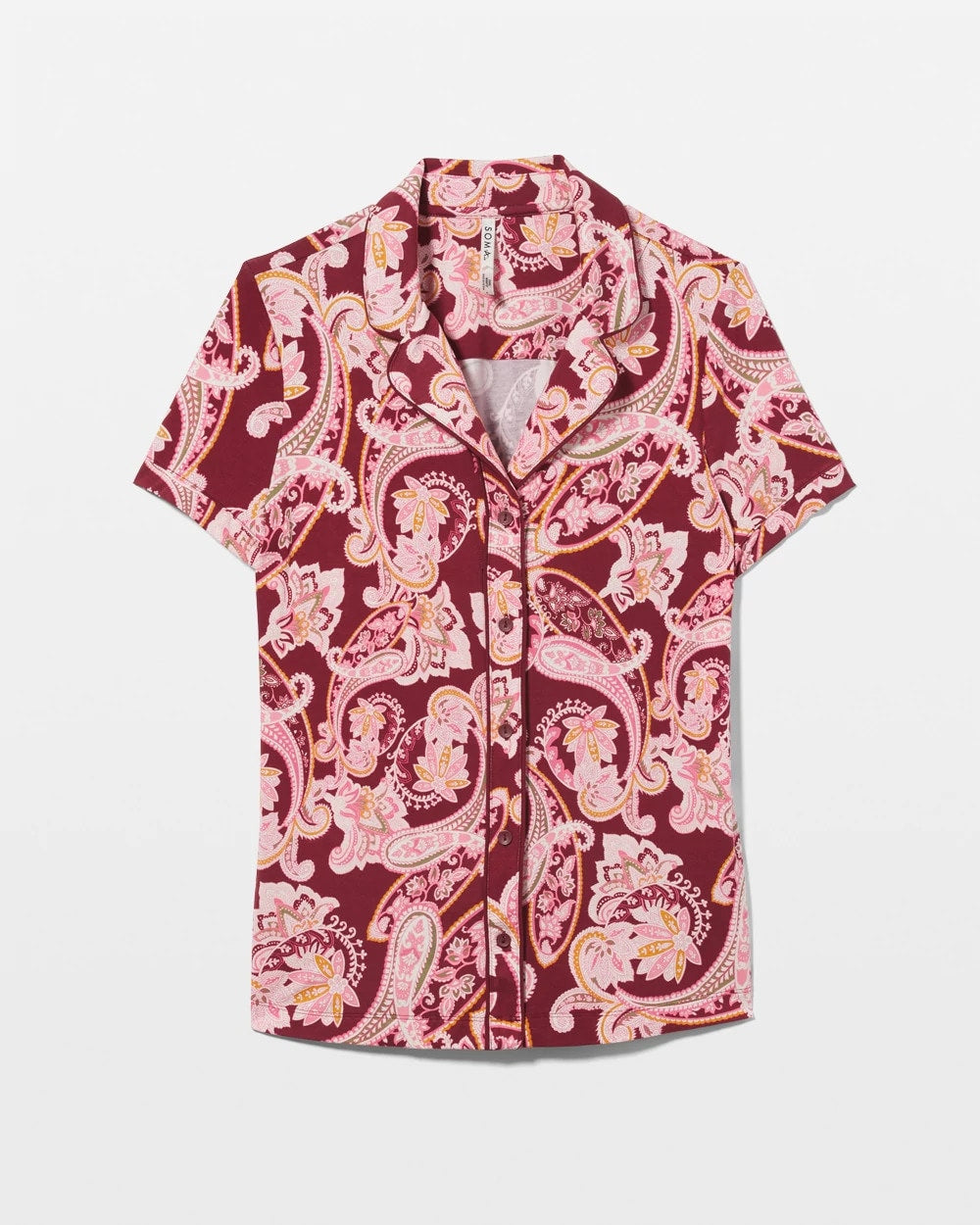 KASHMIR PAISLEY KISS - Piped Short Sleeve Notch Collar Pajama Top | Soma