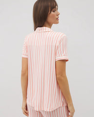 SUNNY STRIPES CHAMPAGNE - Piped Short Sleeve Notch Collar Pajama Top | Soma