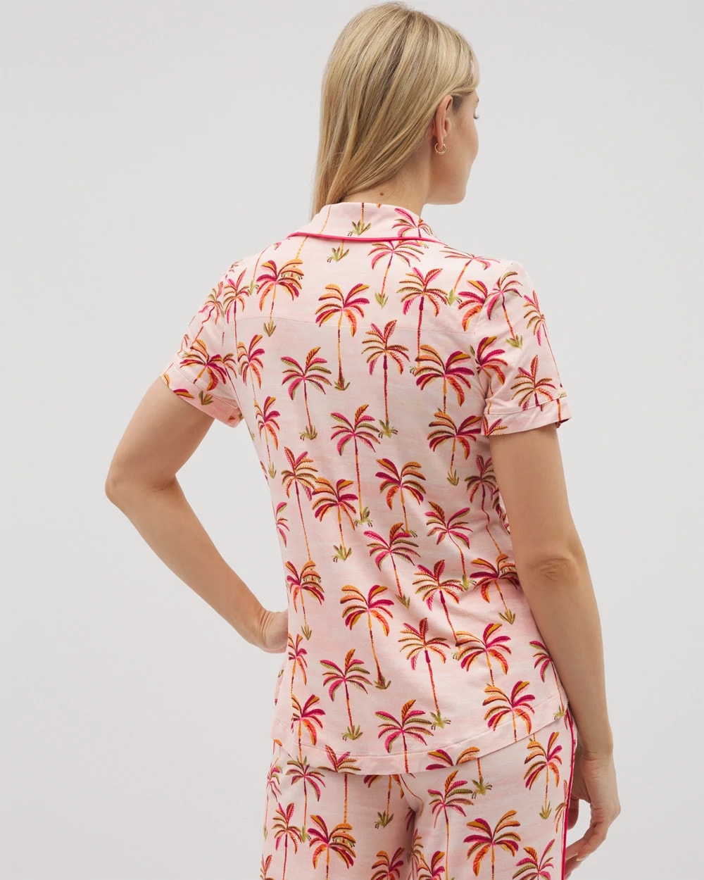 SHAKE YOUR PALM PALMS P - Piped Short Sleeve Notch Collar Pajama Top | Soma