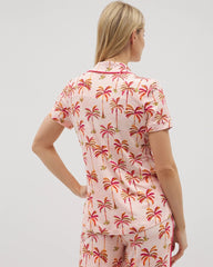 SHAKE YOUR PALM PALMS P - Piped Short Sleeve Notch Collar Pajama Top | Soma