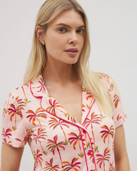 SHAKE YOUR PALM PALMS P - Piped Short Sleeve Notch Collar Pajama Top | Soma