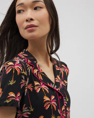 SHAKE YOUR PALM PALMS BLK - Piped Short Sleeve Notch Collar Pajama Top | Soma