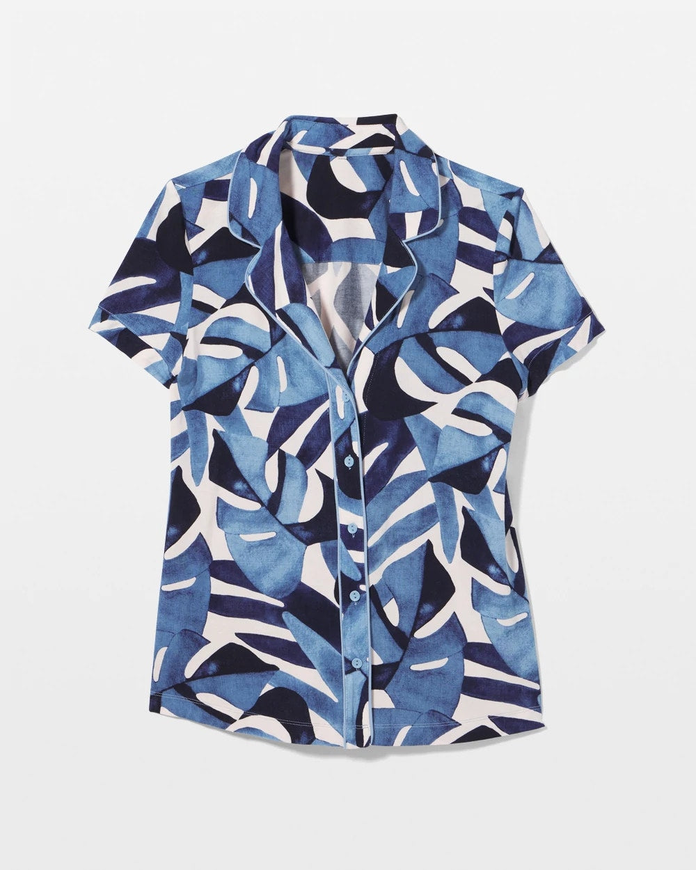 TROPICAL BREEZE SKY - Piped Short Sleeve Notch Collar Pajama Top | Soma
