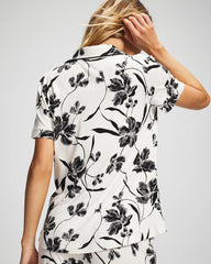 REFLECTION BLOOMS CHAMP - Piped Short Sleeve Notch Collar Pajama Top | Soma