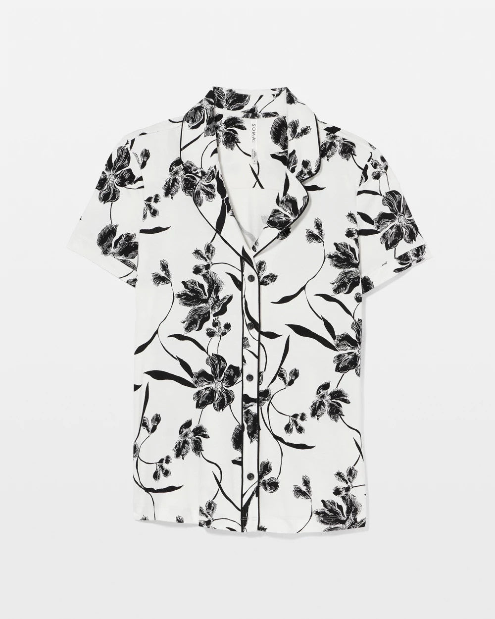 REFLECTION BLOOMS CHAMP - Piped Short Sleeve Notch Collar Pajama Top | Soma