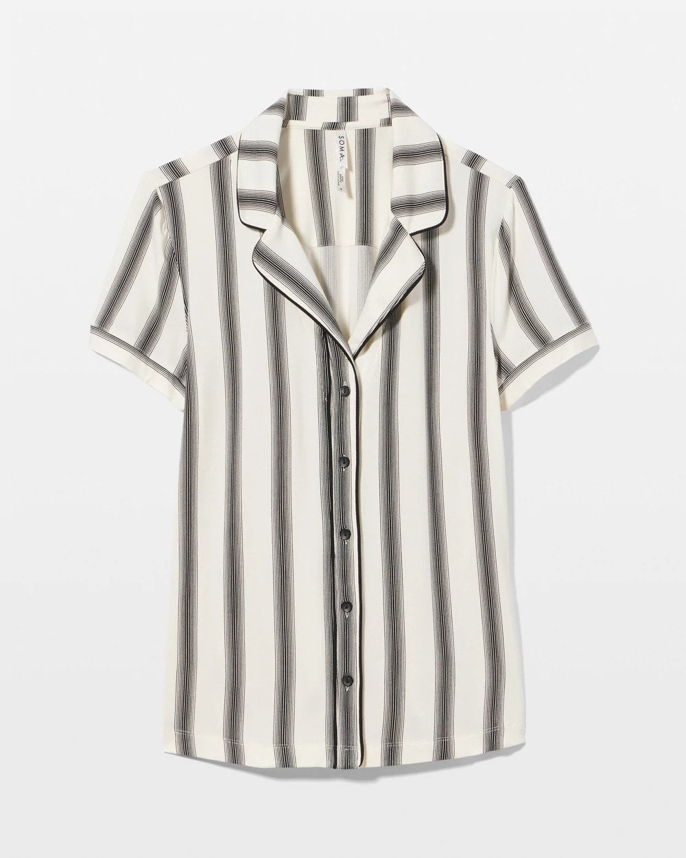 HAMPTON STRIPE BLACK - Piped Short Sleeve Notch Collar Pajama Top | Soma