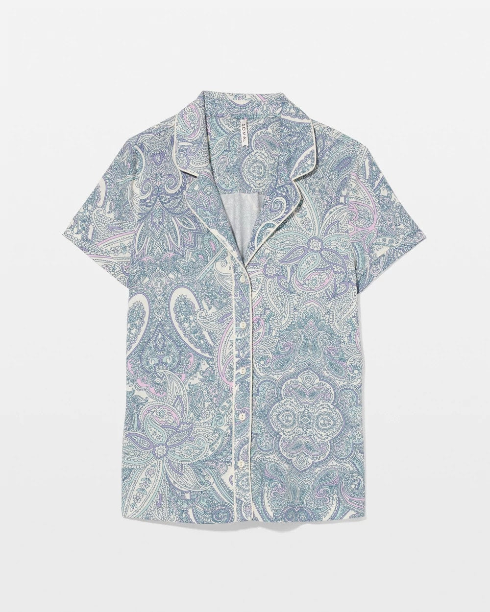GLOBAL PAISLEY GRAND C - Piped Short Sleeve Notch Collar Pajama Top | Soma