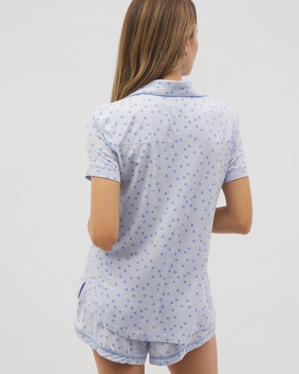 MERRY DOT OCEAN AIR - Piped Short Sleeve Notch Collar Pajama Top | Soma