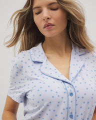 MERRY DOT OCEAN AIR - Piped Short Sleeve Notch Collar Pajama Top | Soma