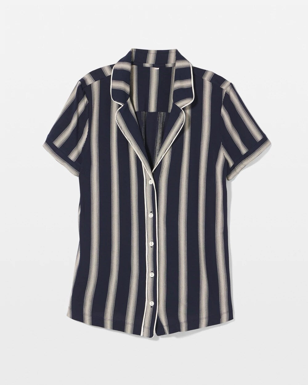 HAMPTON STRIPE NA CHAMP - Piped Short Sleeve Notch Collar Pajama Top | Soma