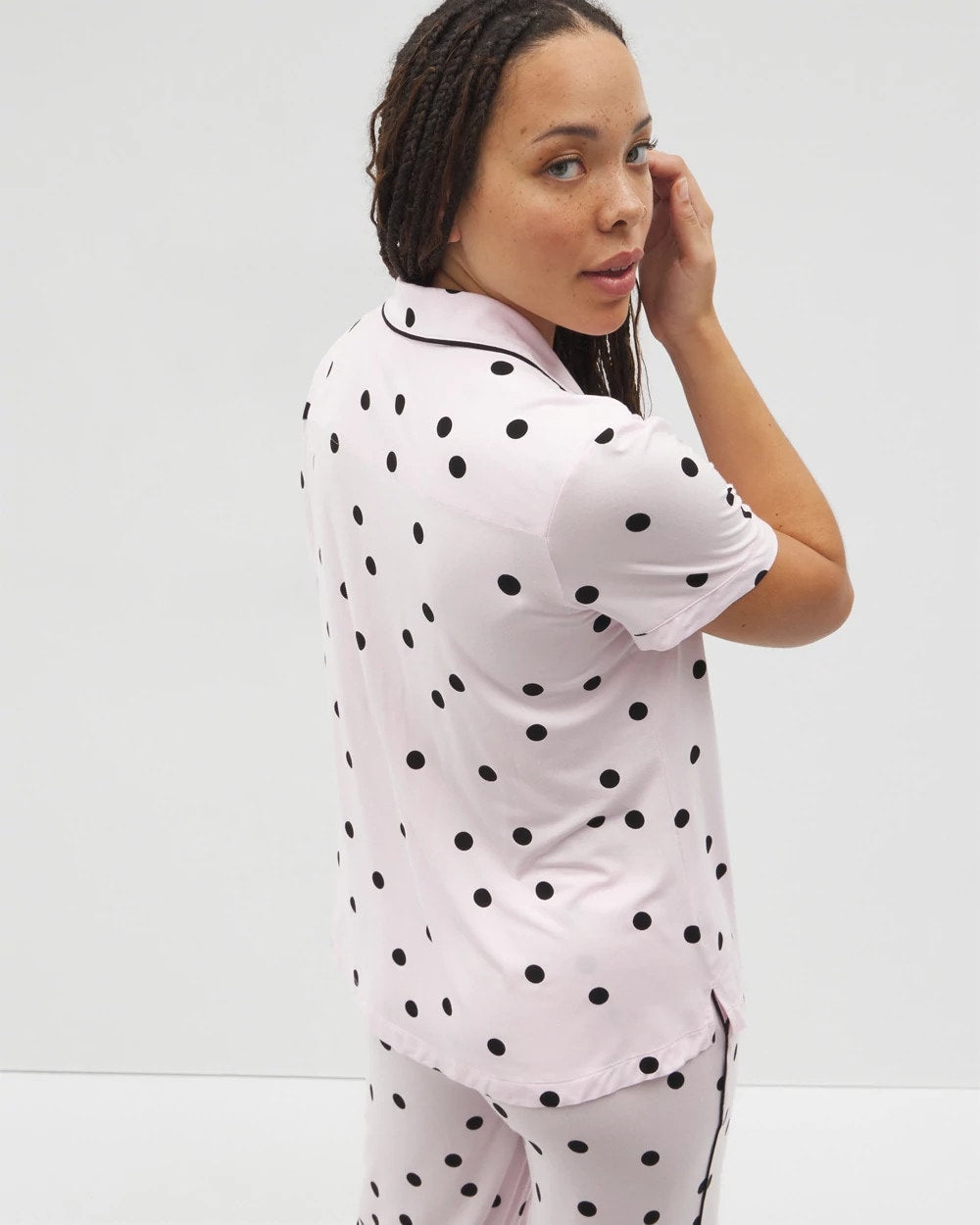 CHEERFUL DOT B SUGAR - Piped Short Sleeve Notch Collar Pajama Top | Soma