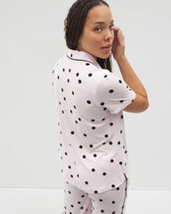 CHEERFUL DOT B SUGAR - Piped Short Sleeve Notch Collar Pajama Top | Soma