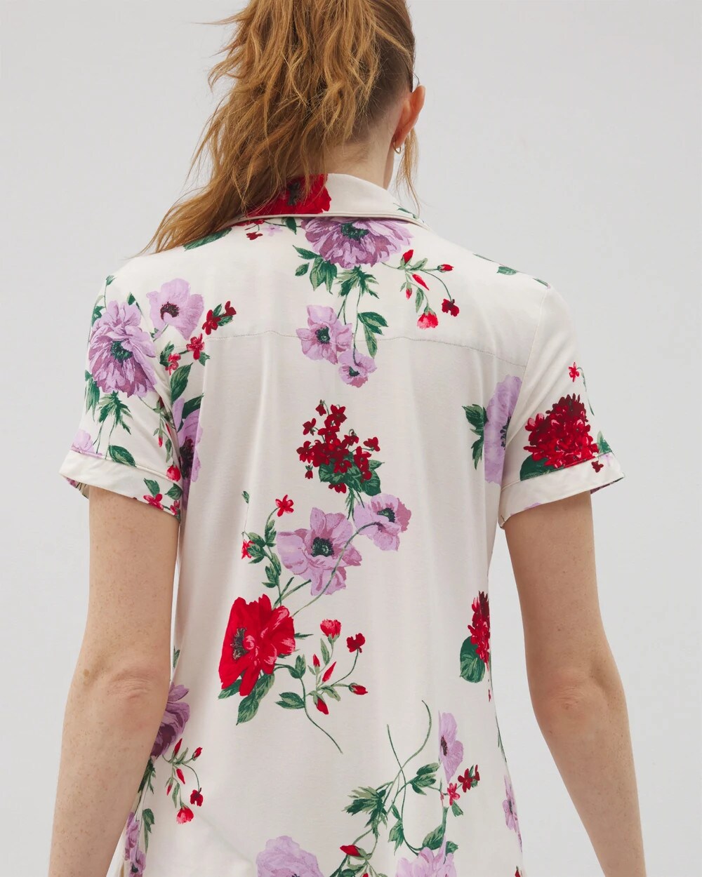 RHAPSODY FLORAL SUGAR - Piped Short Sleeve Notch Collar Pajama Top | Soma