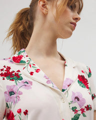 RHAPSODY FLORAL SUGAR - Piped Short Sleeve Notch Collar Pajama Top | Soma