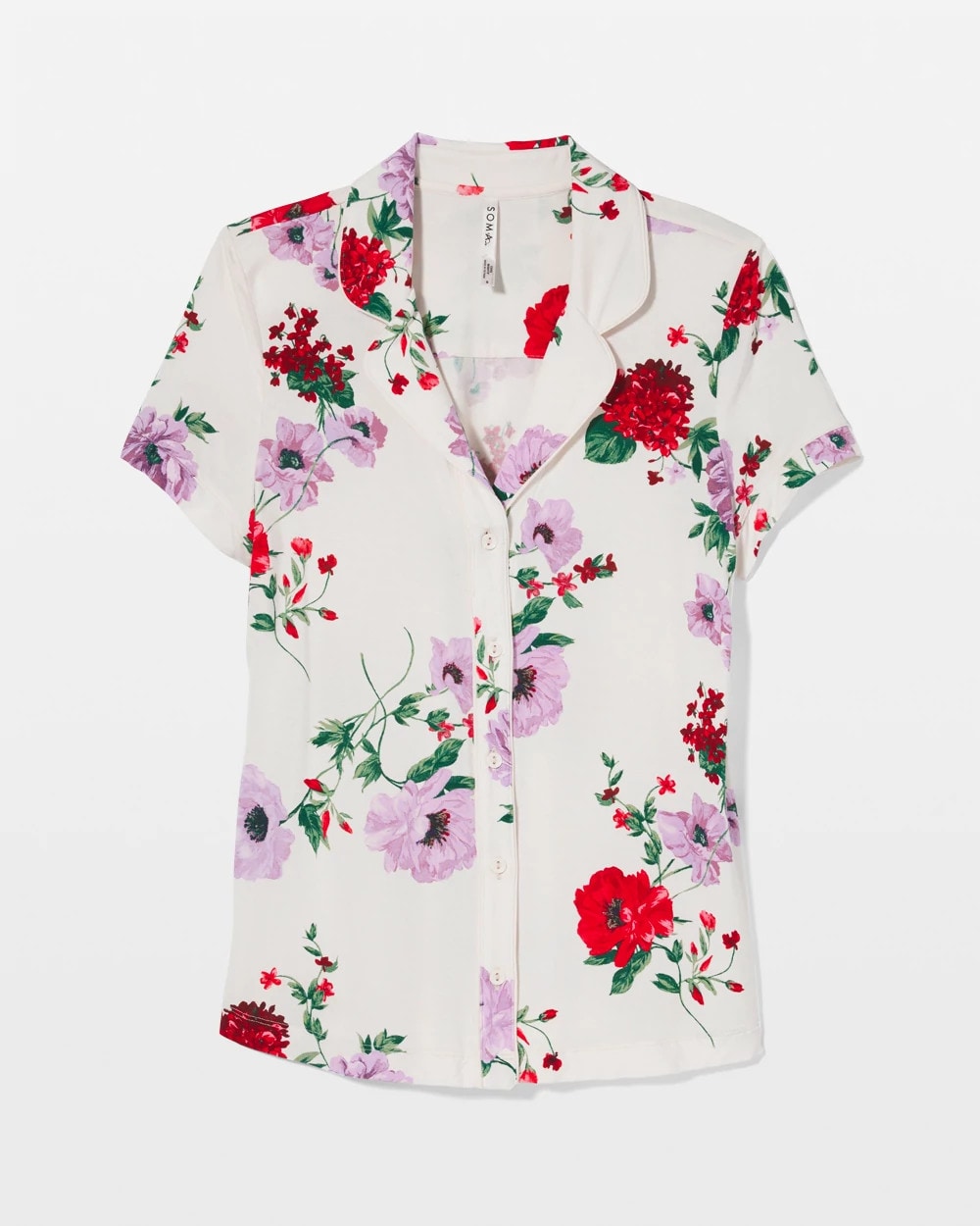RHAPSODY FLORAL SUGAR - Piped Short Sleeve Notch Collar Pajama Top | Soma