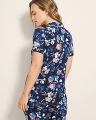 PHANTOM FLORAL NAVY - Piped Short Sleeve Notch Collar Pajama Top | Soma