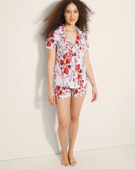 FORAGED FLORAL BLUE MIST - Piped Short Sleeve Notch Collar Pajama Top | Soma