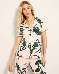 SHADOW FLORA APRICOTTA - Piped Short Sleeve Notch Collar Pajama Top | Soma
