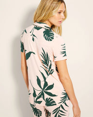 SHADOW FLORA APRICOTTA - Piped Short Sleeve Notch Collar Pajama Top | Soma